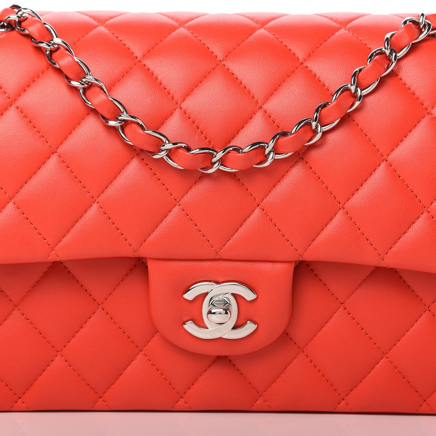 Lambskin Quilted Medium Double Flap Red