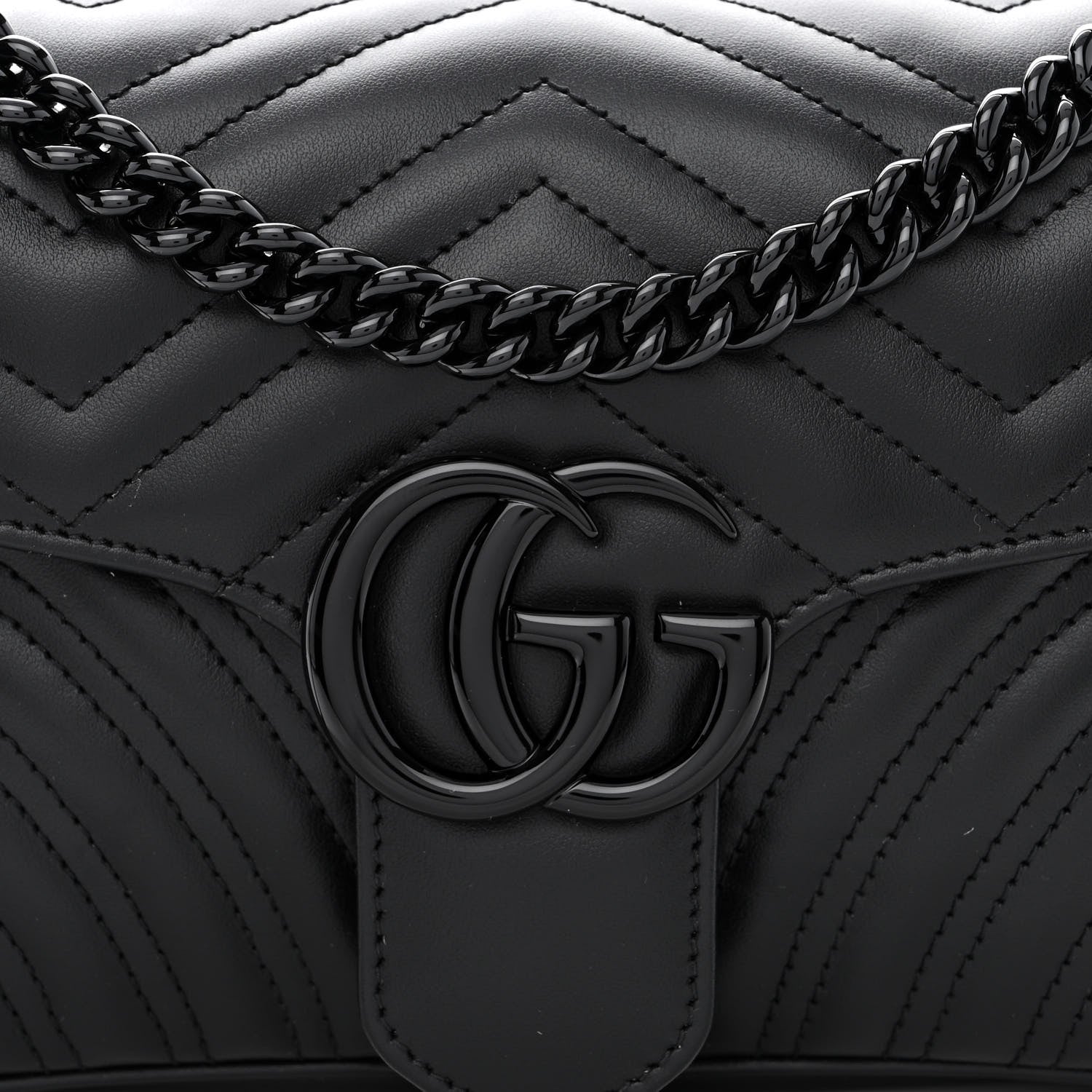 Gucci Calfskin Matelasse Monochrome Small GG Marmont Shoulder Bag Black 8 of 11