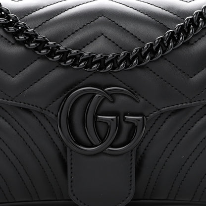 Gucci Calfskin Matelasse Monochrome Small GG Marmont Shoulder Bag Black 8 of 11