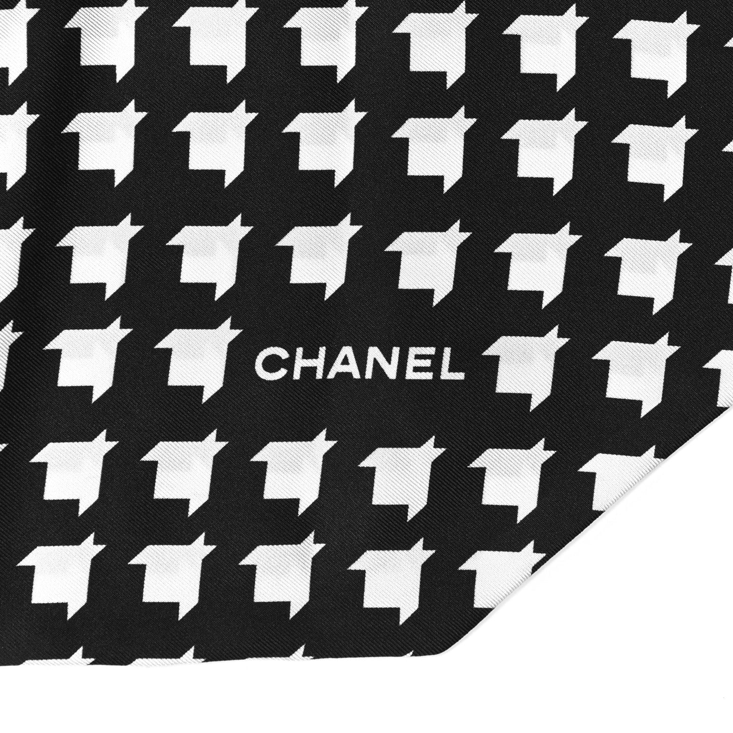 Silk Twill Houndstooth Slim Bandeau Scarf Black Ecru