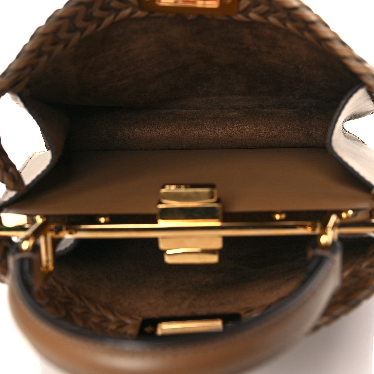 Fendi Vitello King Ceylon Shiny Nappa Woven Small Peekaboo I SEE U Satchel Sand 9 of 20