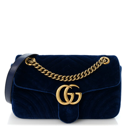Gucci Velvet Matelasse Small GG Marmont Shoulder Bag Cobalt Blue 1 of 11