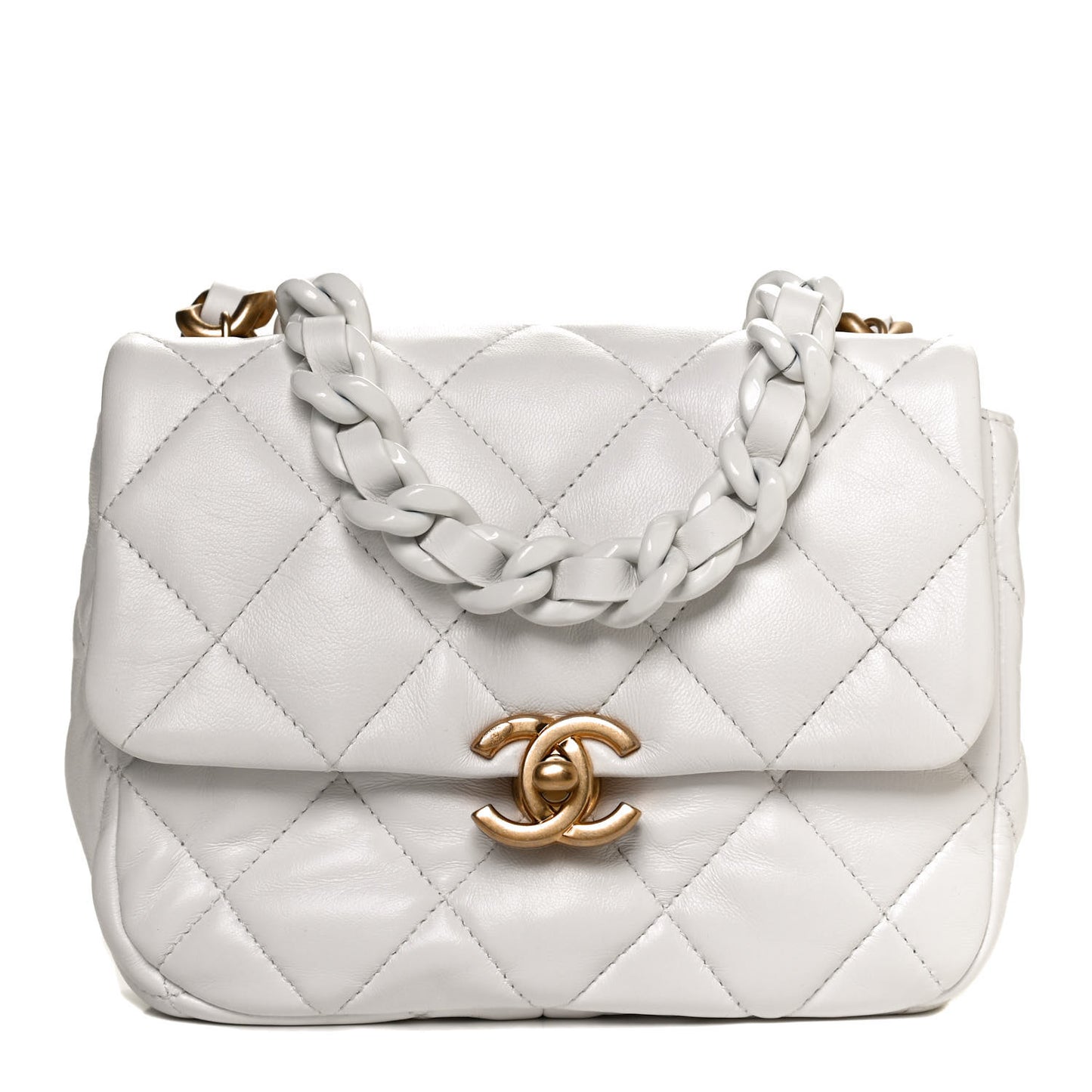 Lambskin Quilted Mini Lacquered Chain Flap White