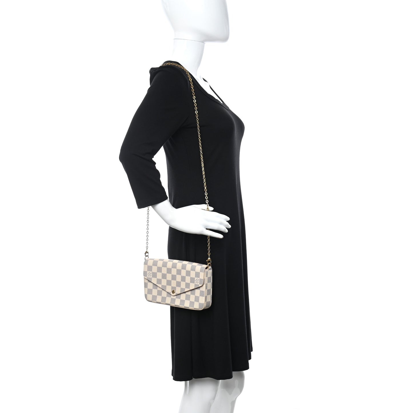 Damier Azur Pochette Felicie Chain Wallet Rose Ballerine