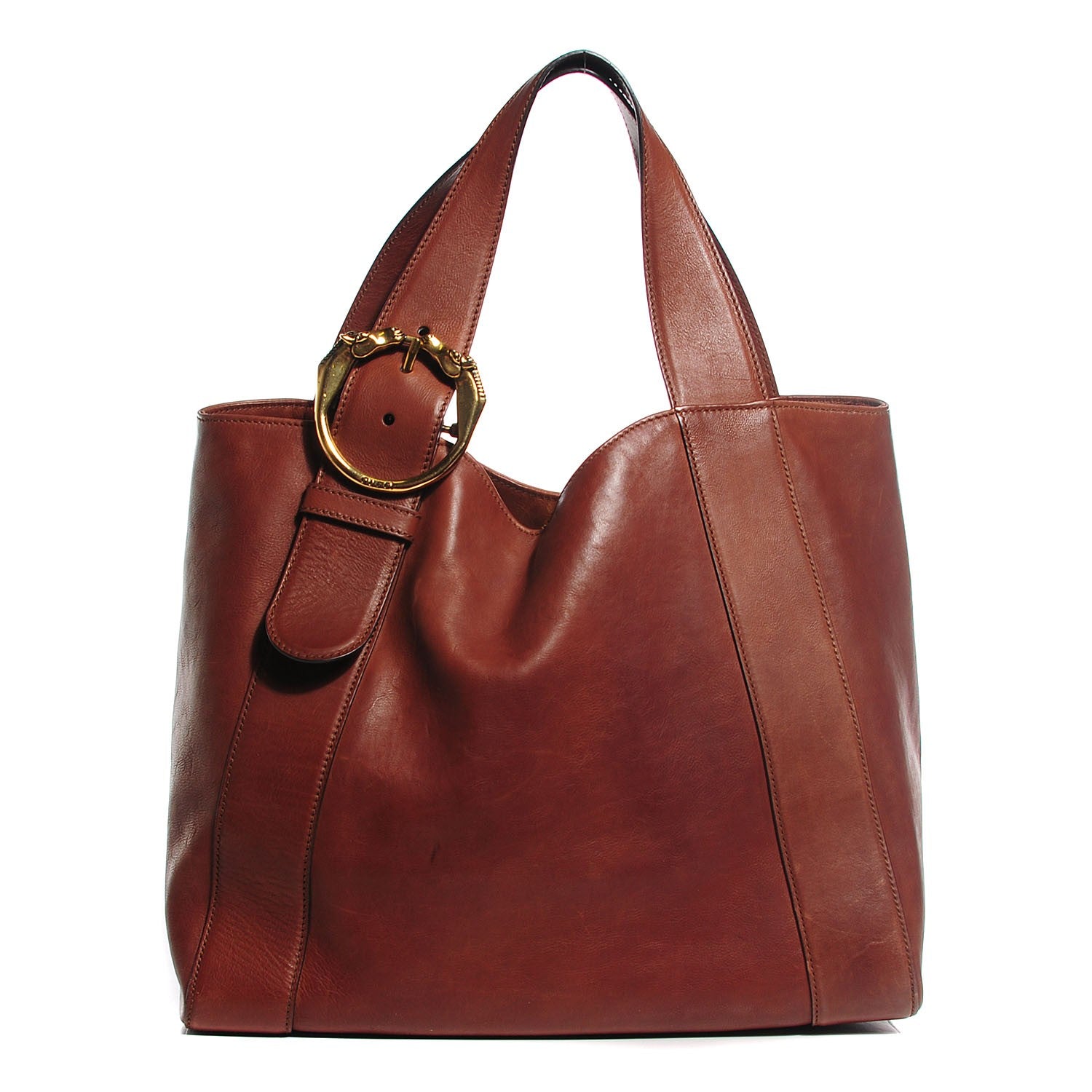 Gucci Washed Calfskin Medium Ribot Horse Heads Tote Brown 1 of 7