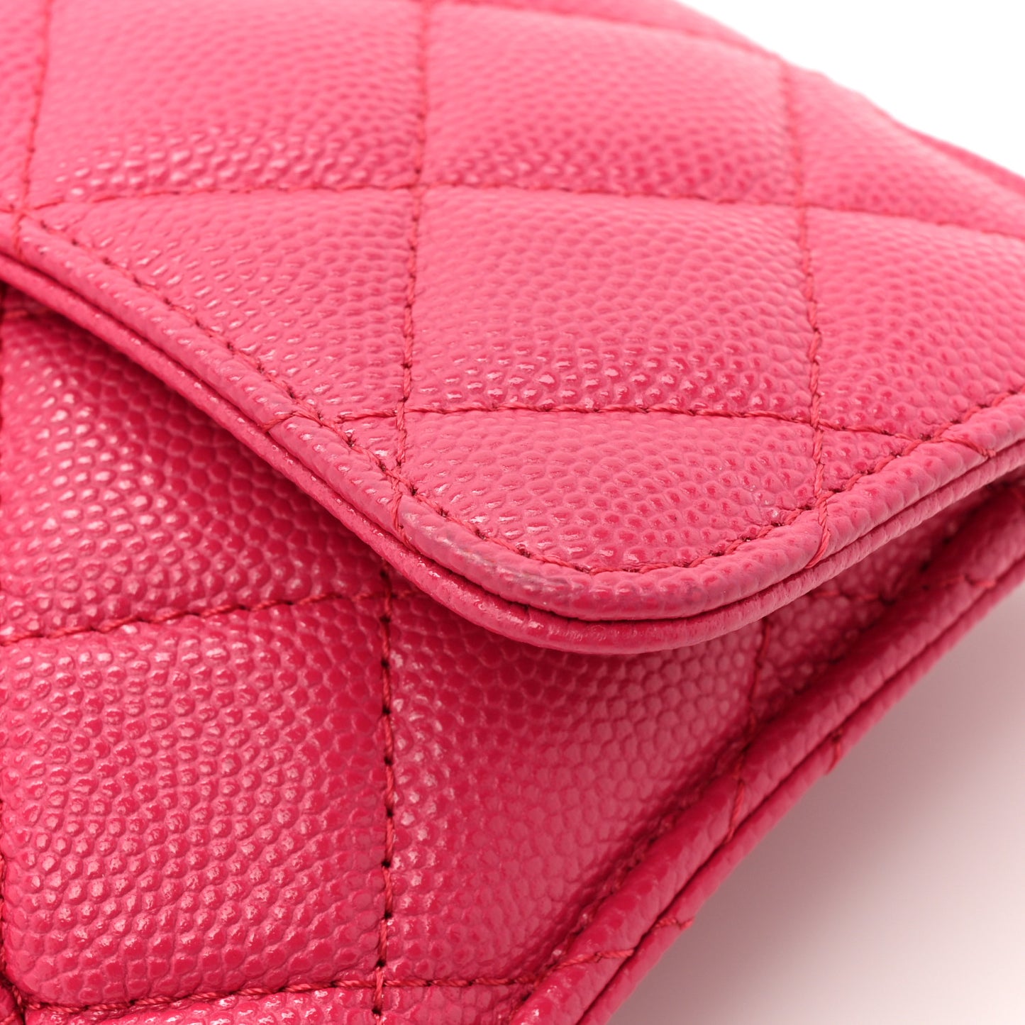 Caviar Fabric Quilted Foldable Tote With Chain Pink Multicolor