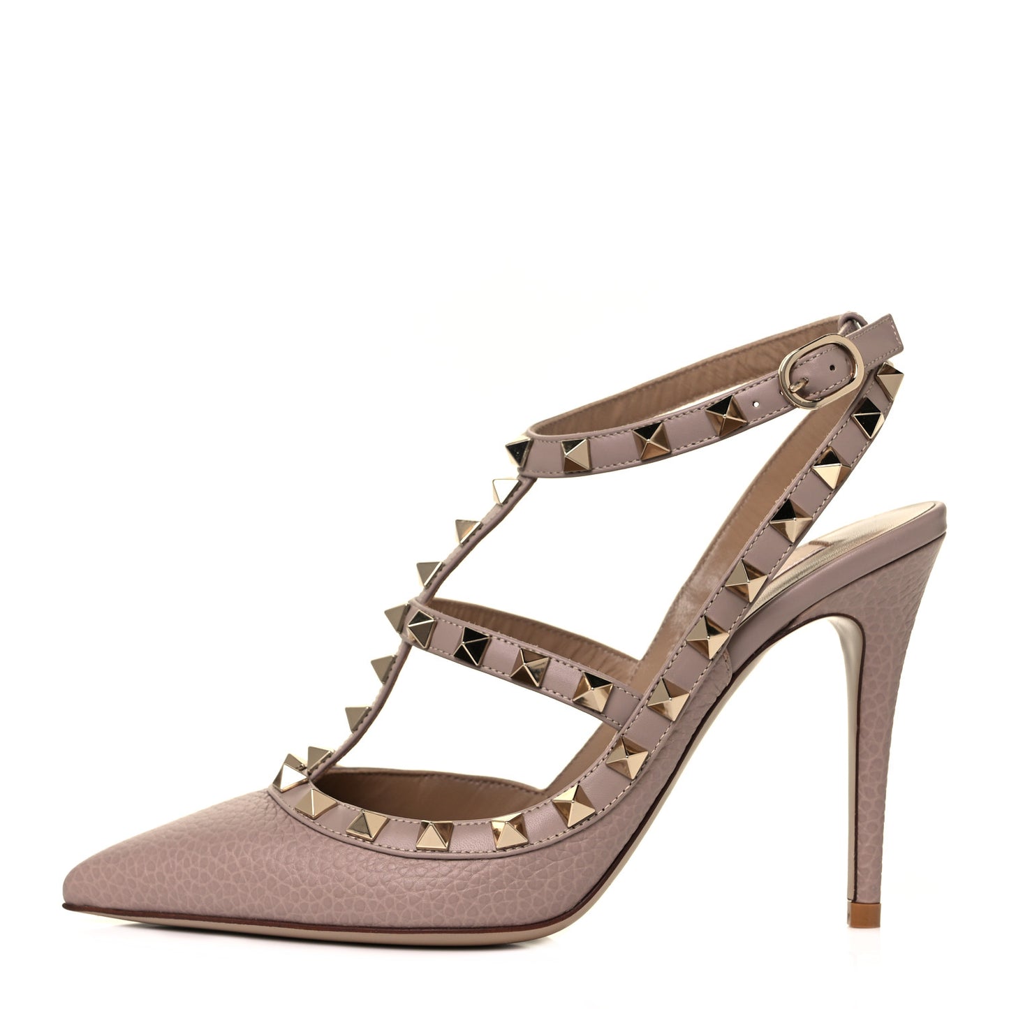Pebbled Calfskin Rockstud Ankle Strap Pumps 36 Poudre