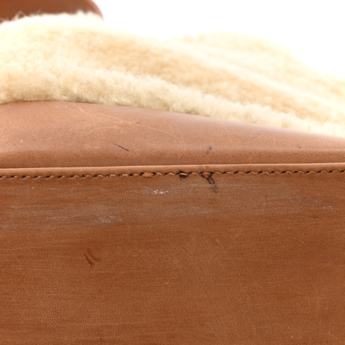 Shearling Calfskin Small Emmanuelle Bucket Bag Natural Beige