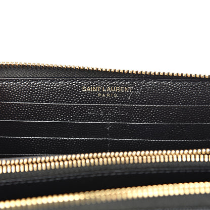 Saint Laurent Grain De Poudre Matelasse Chevron Monogram Zip Around Wallet Black 6 of 7