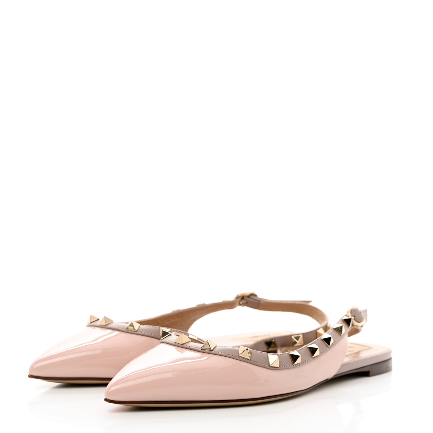 Patent Rockstud Slingback Flats 37.5 Water Rose Poudre