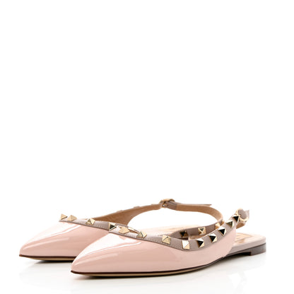 Valentino Garavani Patent Rockstud Slingback Flats 37.5 Water Rose Poudre 3 of 7