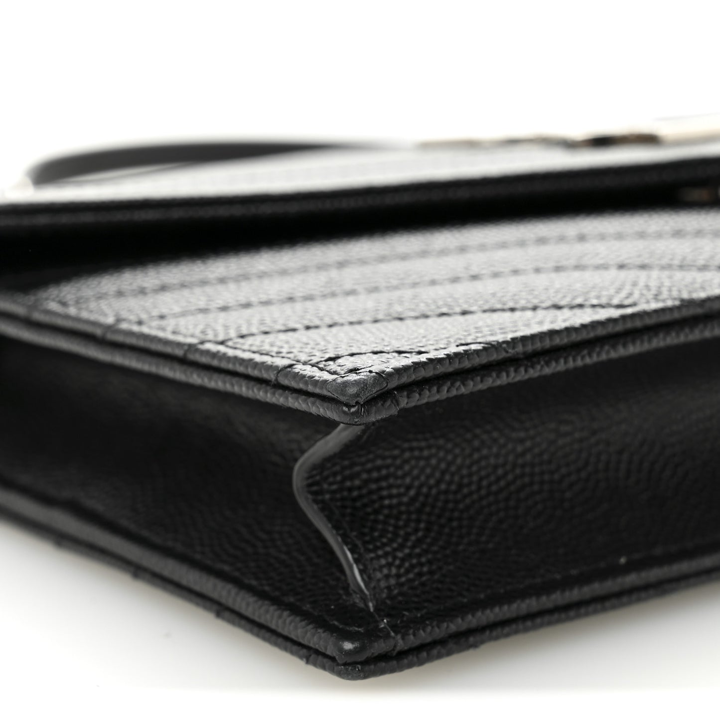 Grain De Poudre Matelasse Chevron Monogram Envelope Chain Wallet Black