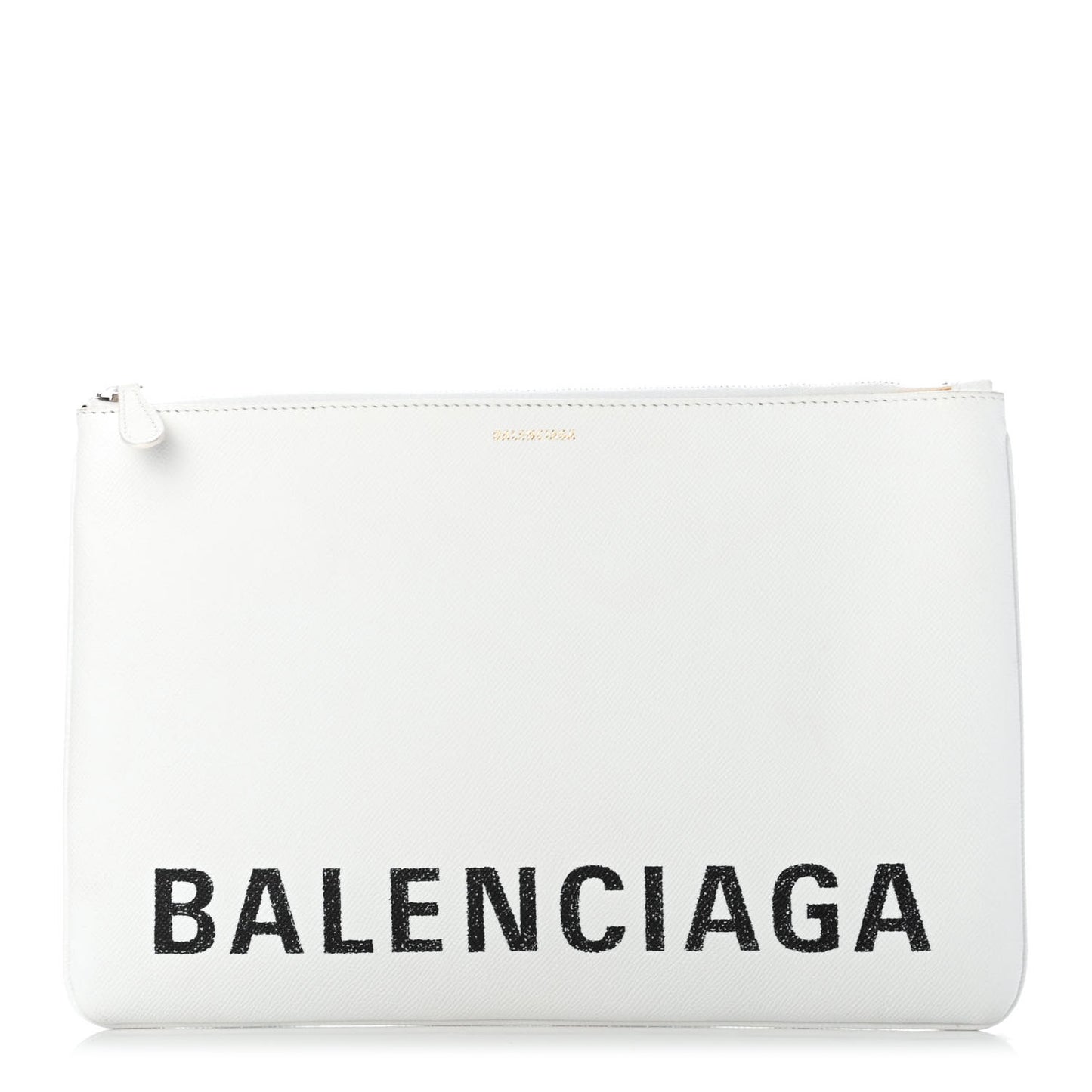 Signature Grained Calfskin Large Ville Zip Pouch White