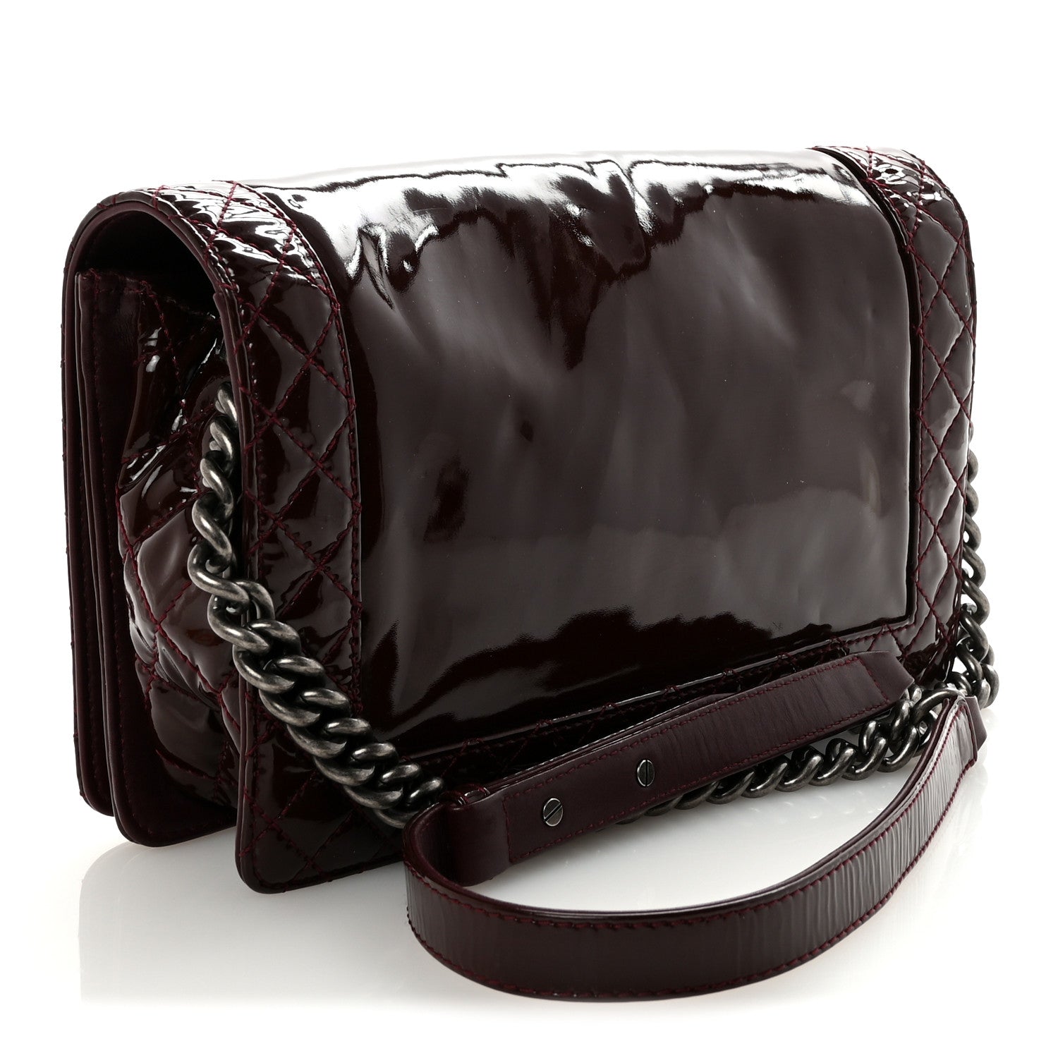 Chanel Patent New Medium Boy Reverso Flap Burgundy 3 of 10