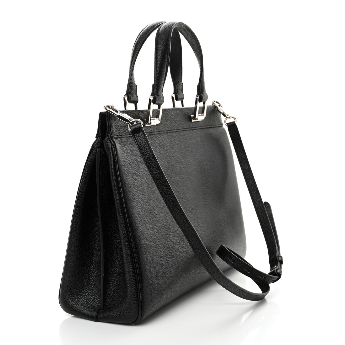 Grainy Calfskin Medium Zumi Top Handle Bag Black