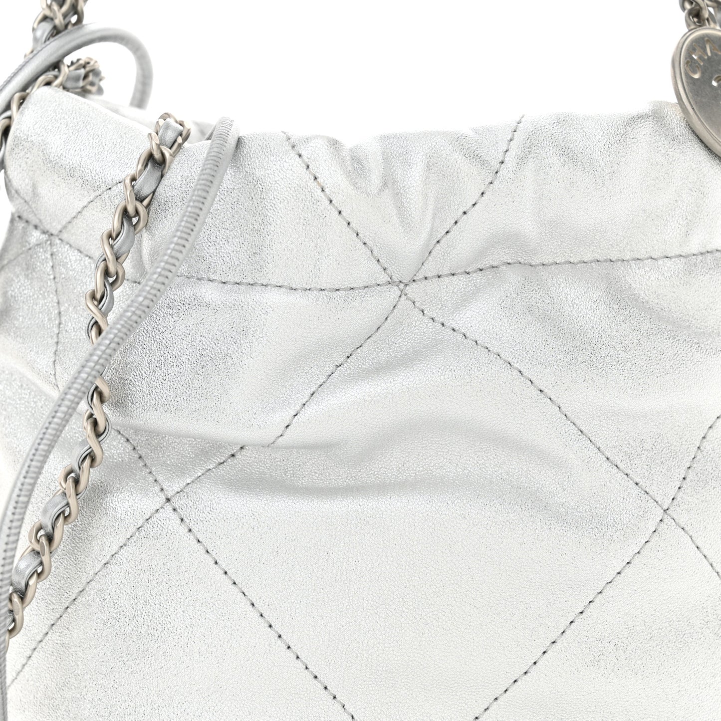 Metallic Lambskin Quilted Mini Chanel 22 Silvery