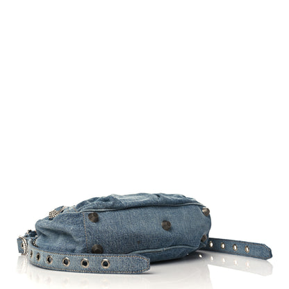 Balenciaga Washed Frayed Denim Crystal Small Le Cagole Shoulder Bag Blue 4 of 8