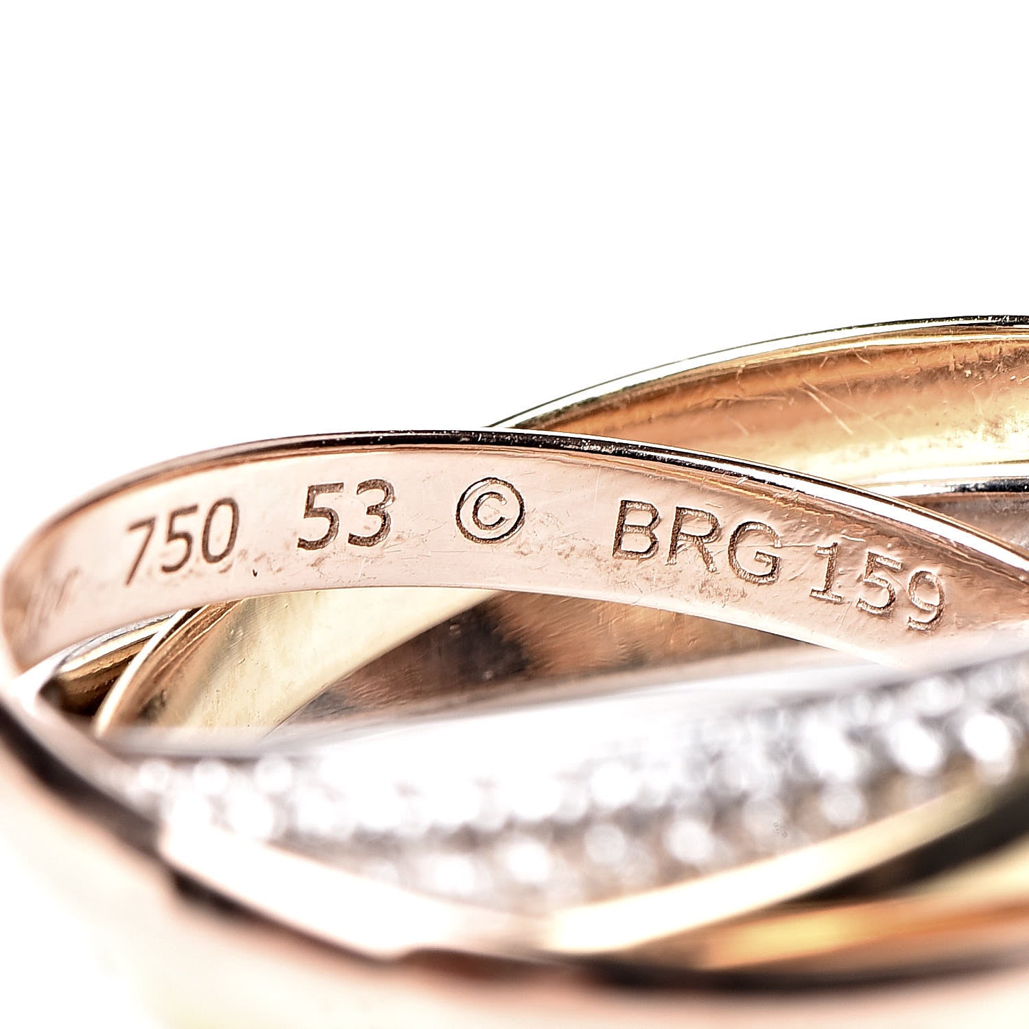 Cartier 18K White Yellow Pink Gold Diamond Small Trinity Paved Ring 53 6.25 11 of 12
