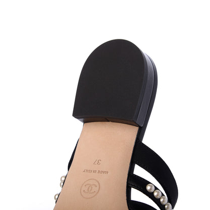Chanel Patent Grosgrain CC Pearl Mules 37 Black 13 of 14