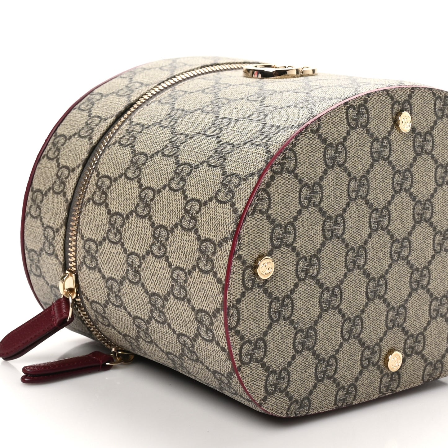 GG Supreme Monogram Ancora Calfskin Vanity Cosmetic Case Beige Ebony Rosso