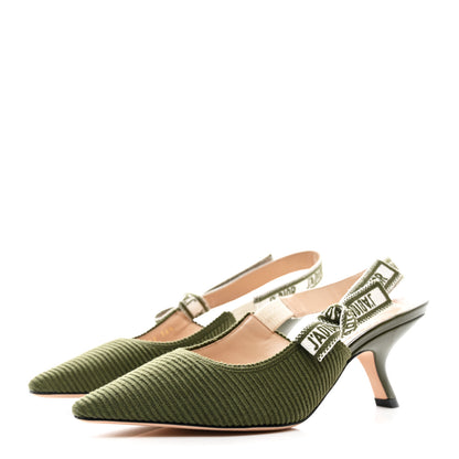 Christian Dior Cotton Ribbon Embroidered J Adior Slingback 65mm Pumps 36.5 Kaki 3 of 9