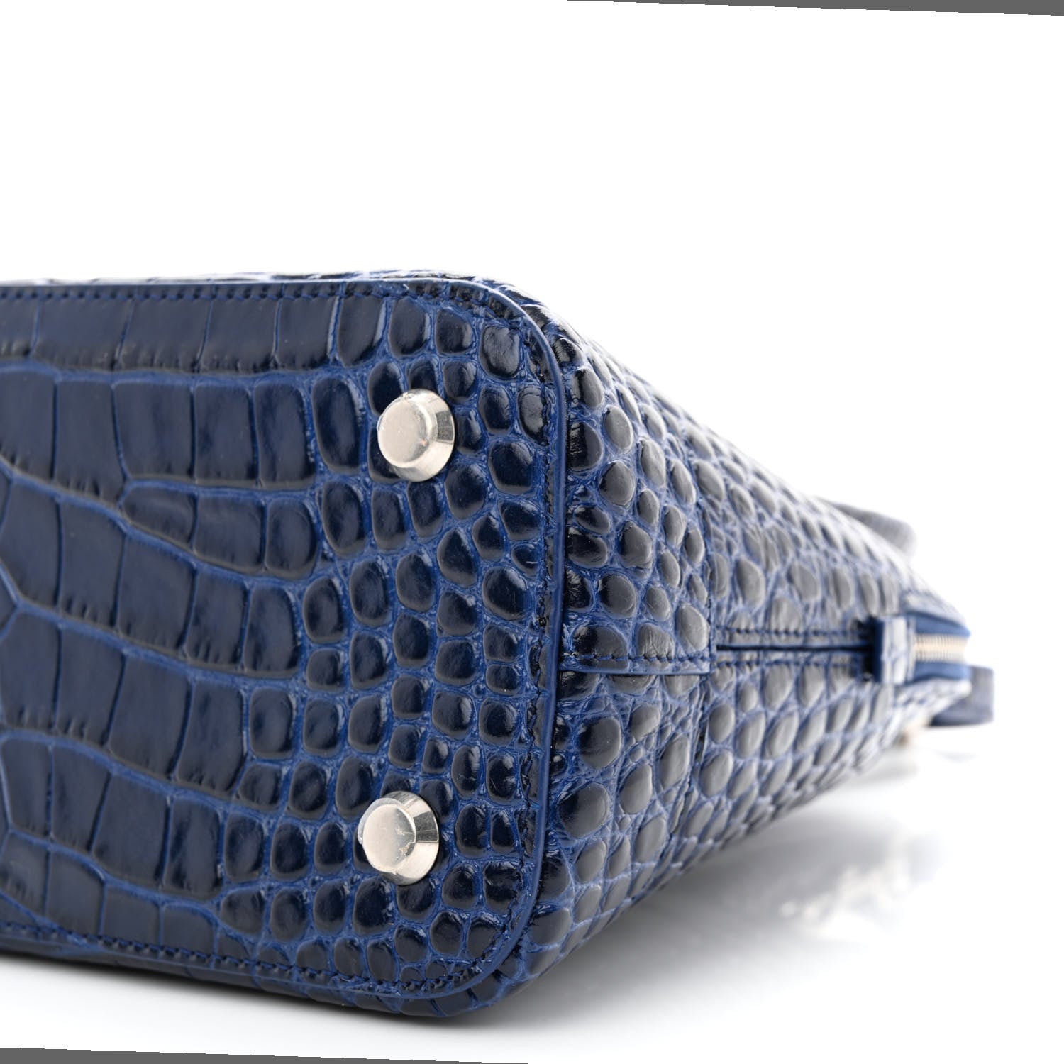 Balenciaga Shiny Calfskin Logo Crocodile Embossed S Ville Top Handle Bag Navy White 10 of 12