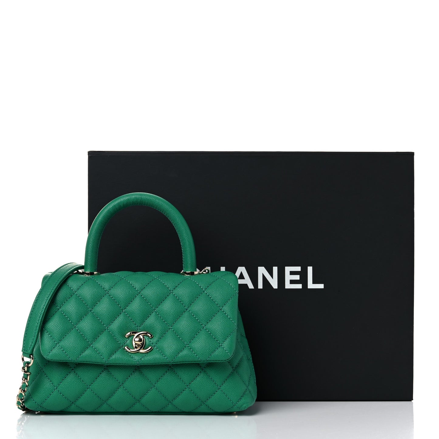 Caviar Quilted Mini Coco Handle Flap Green