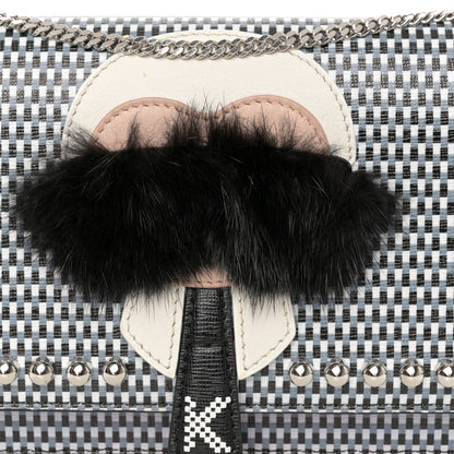 Fendi Vitello Elite Mink Fur Studded Karlito Tube Wallet On Chain Black White 9 of 12