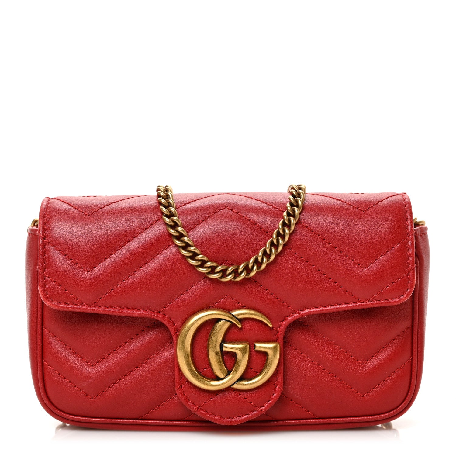 Gucci Calfskin Matelasse Super Mini GG Marmont Shoulder Bag Hibiscus Red 1 of 9