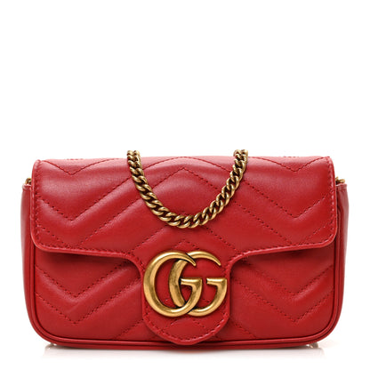 Gucci Calfskin Matelasse Super Mini GG Marmont Shoulder Bag Hibiscus Red 1 of 9