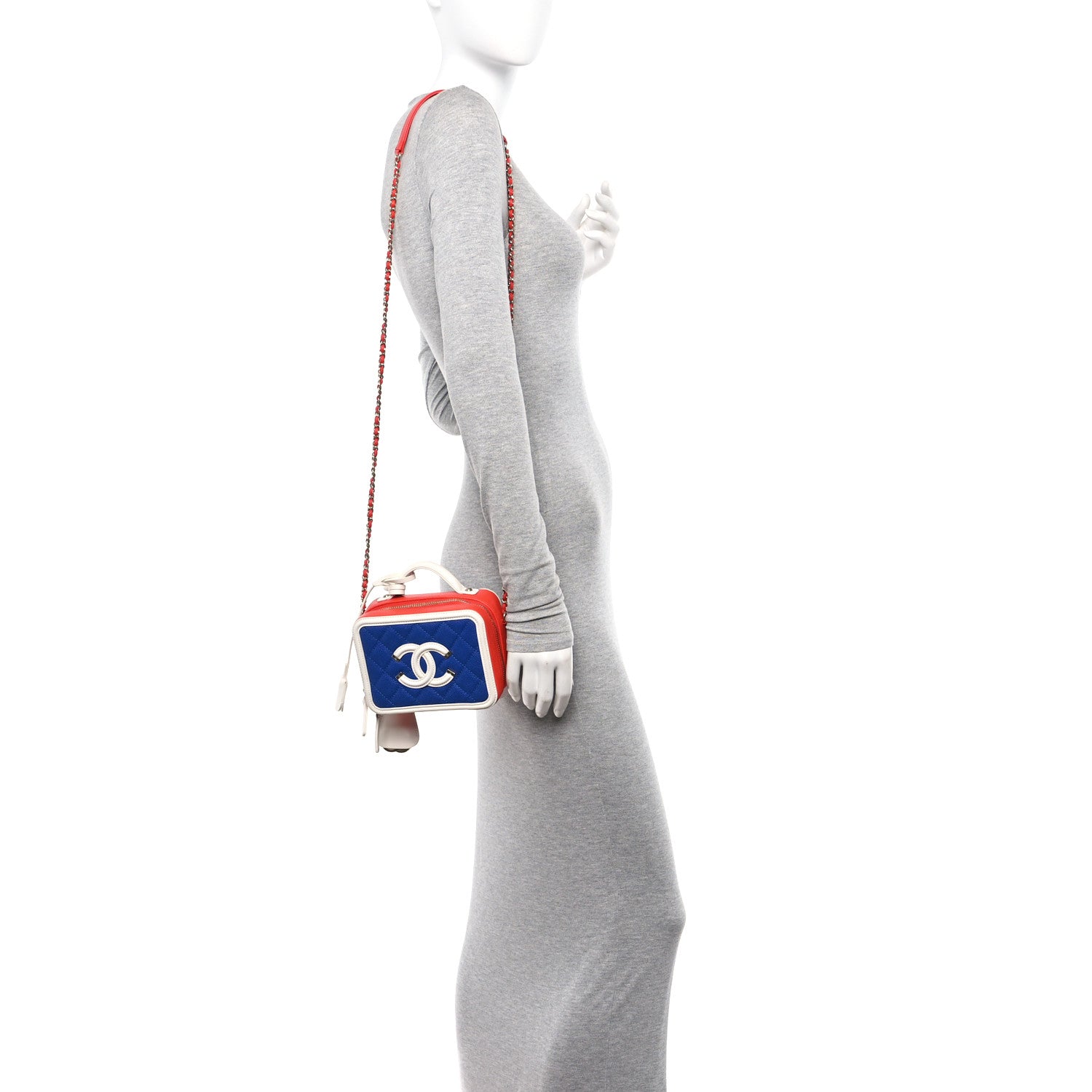 Chanel Caviar Quilted Small CC Filigree Vanity Case Blue White Red 2 of 10