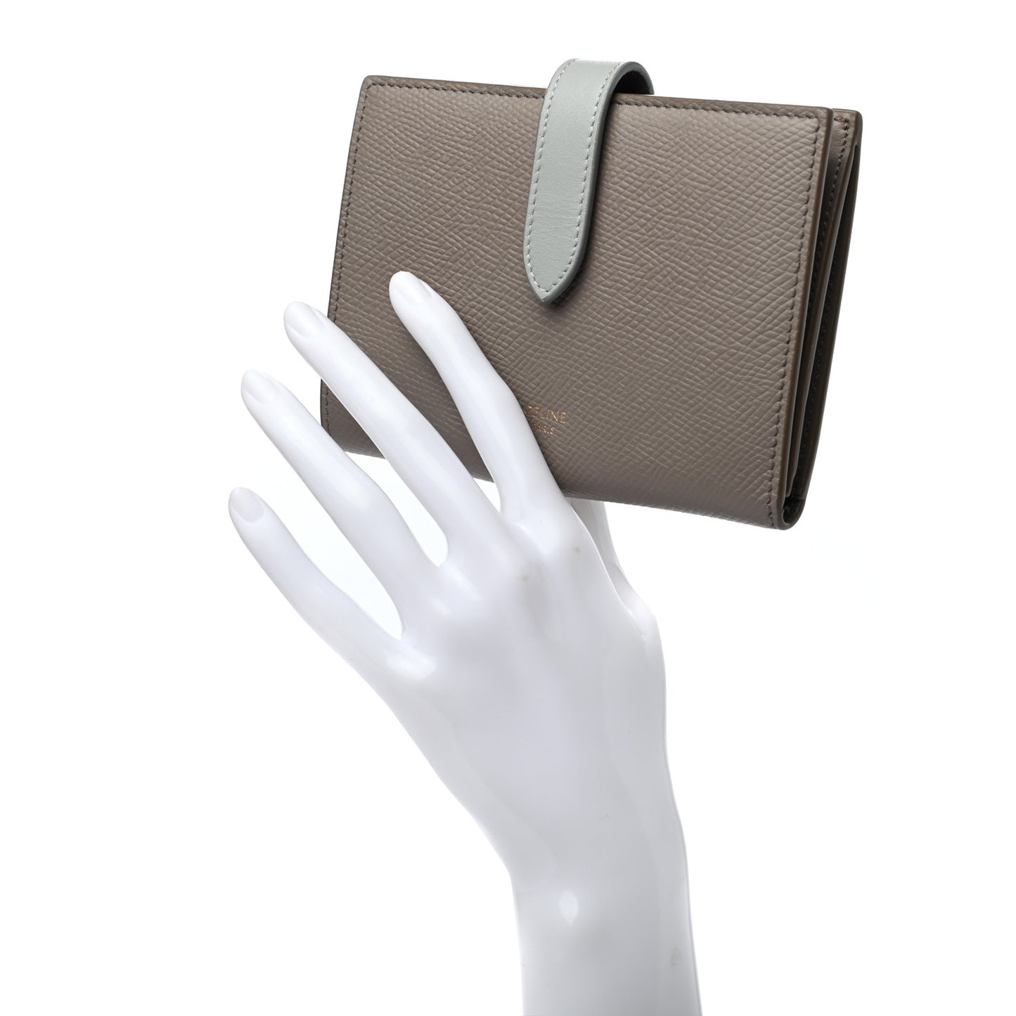 Grained Calfskin Medium Multifunction Strap Wallet Pebble Mineral