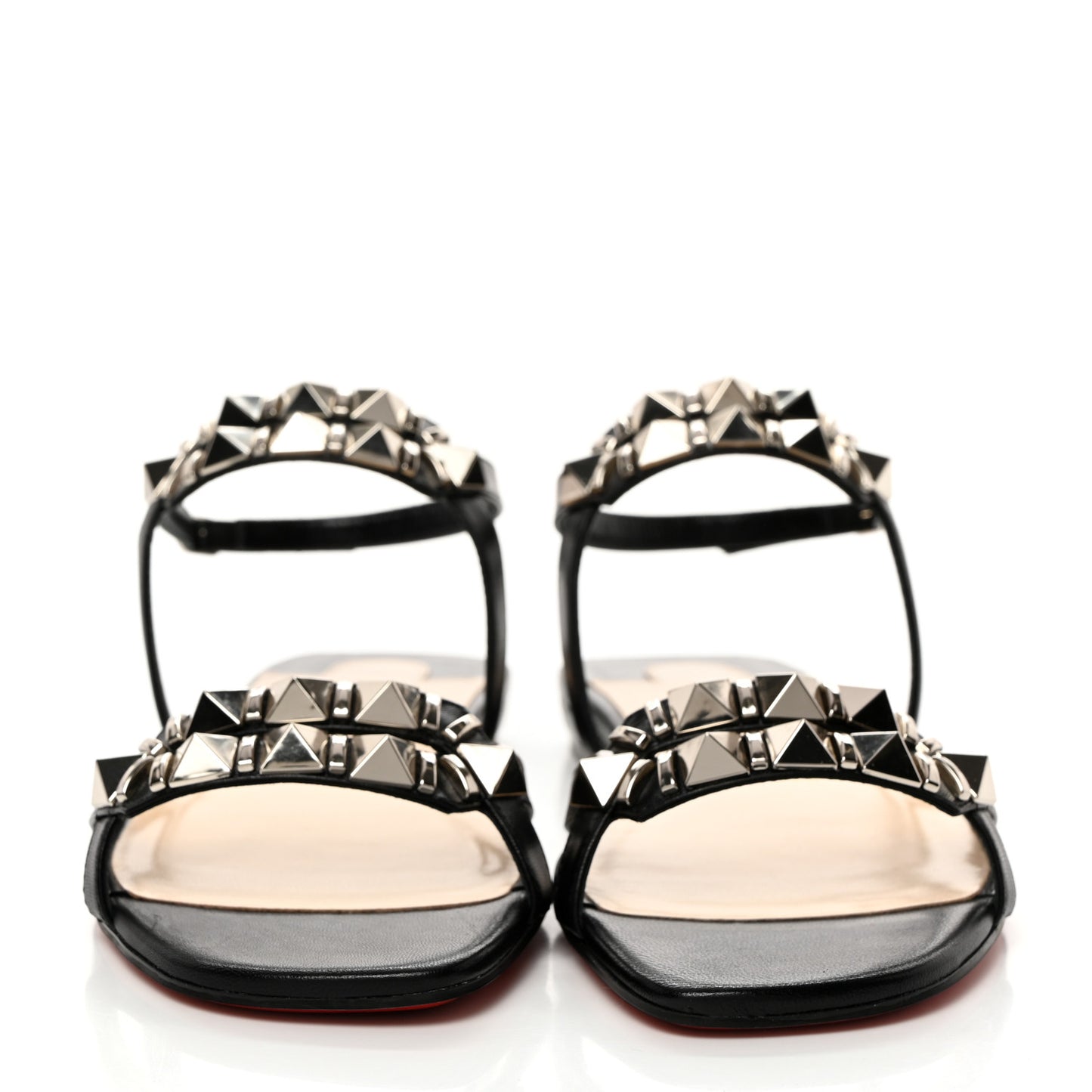 Calfskin Studded Galerietta Flat Sandals 38.5 Black