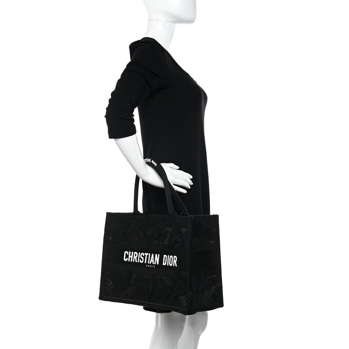 Embroidered 3D Macrame D-Lace Butterfly Medium Book Tote Black Multicolor