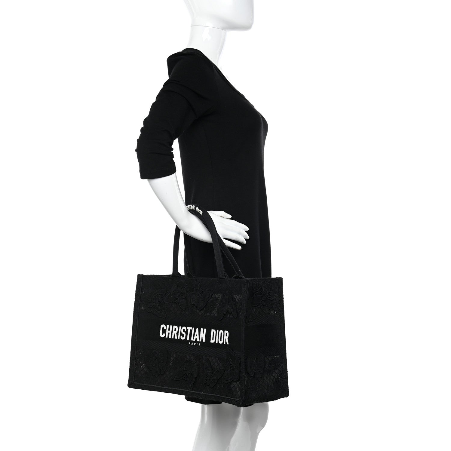 Christian Dior Embroidered 3D Macrame D-Lace Butterfly Medium Book Tote Black Multicolor 2 of 10