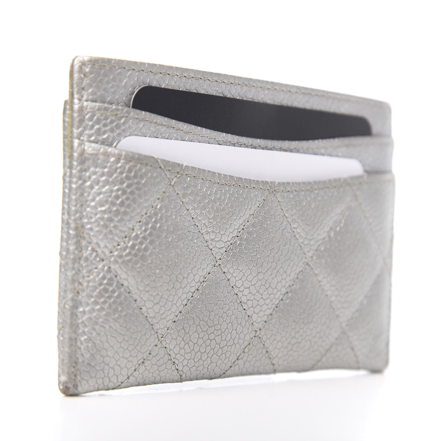 Chanel Metallic Caviar Quilted Card Holder Silver 3 of 10