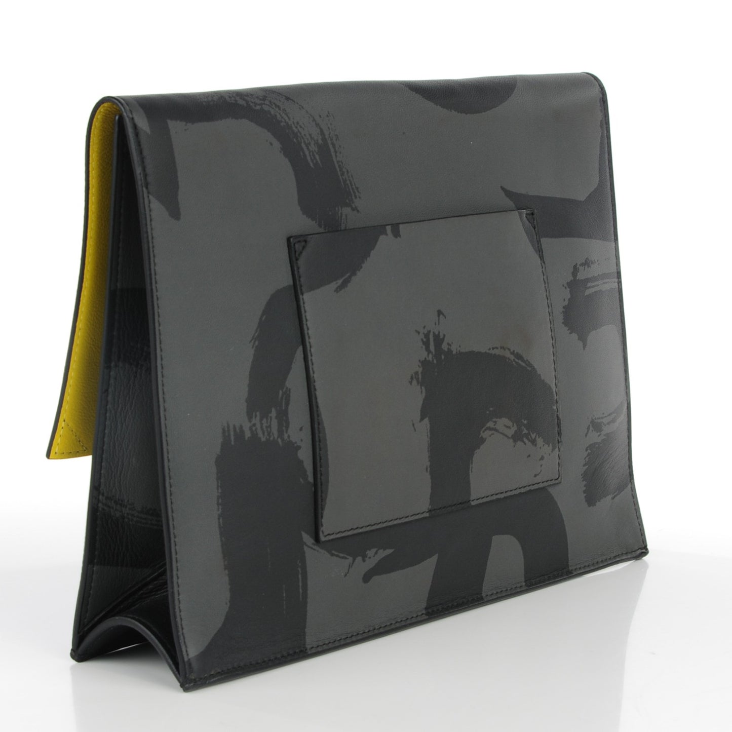 Lambskin Large Printed Lunch Bag Clutch Black Grey