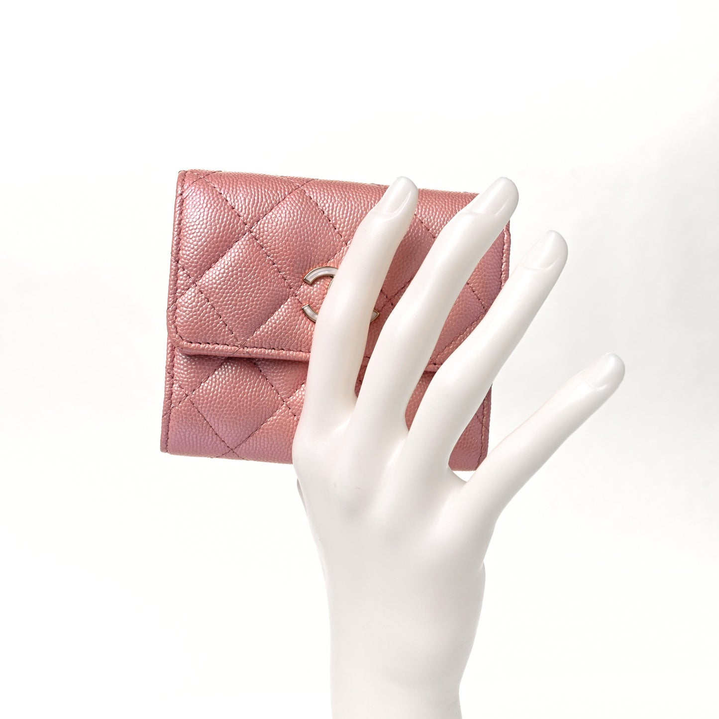 Iridescent Caviar Quilted Small Flap Wallet Rose Pink