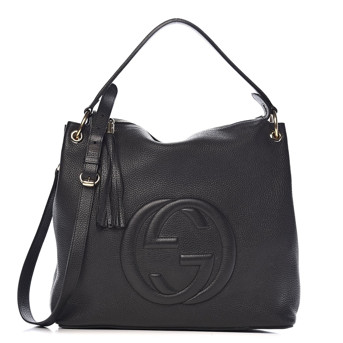 Pebbled Calfskin Large Soho Hobo Black