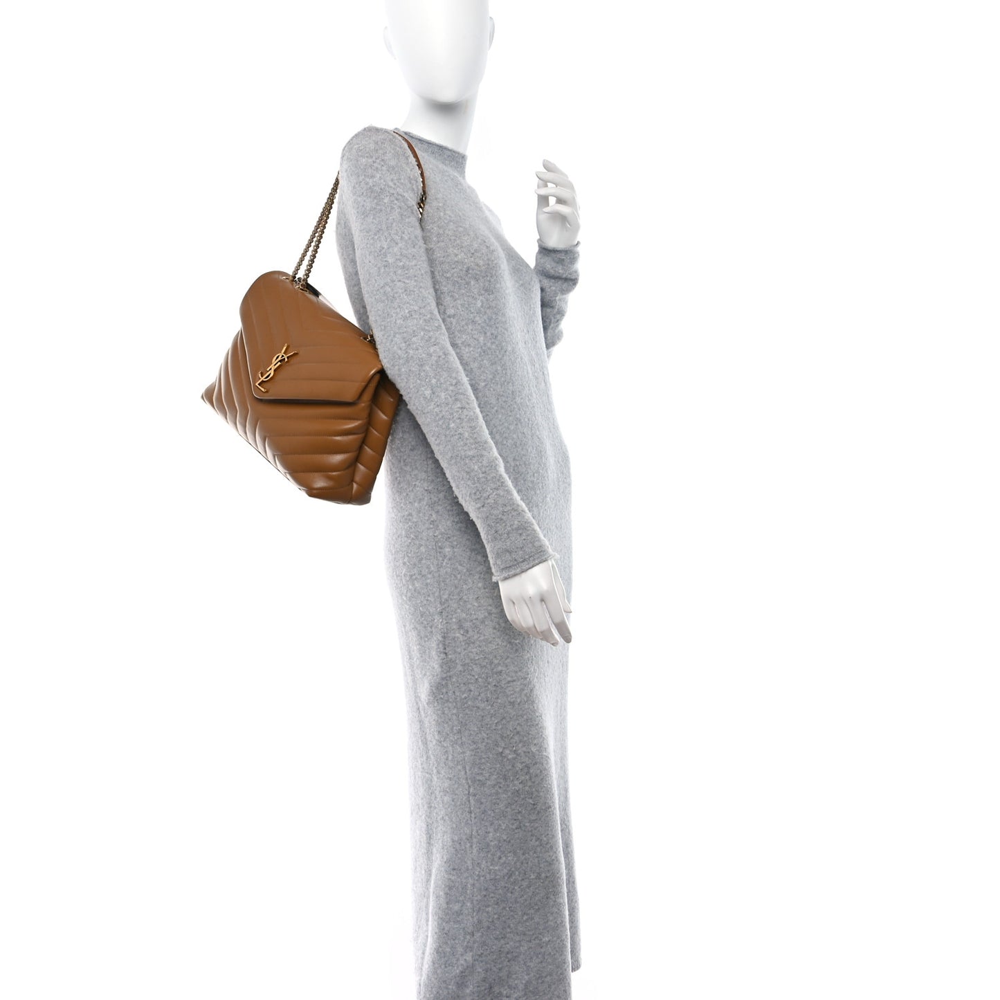 Calfskin Y Quilted Monogram Medium Loulou Chain Satchel Dark Natural