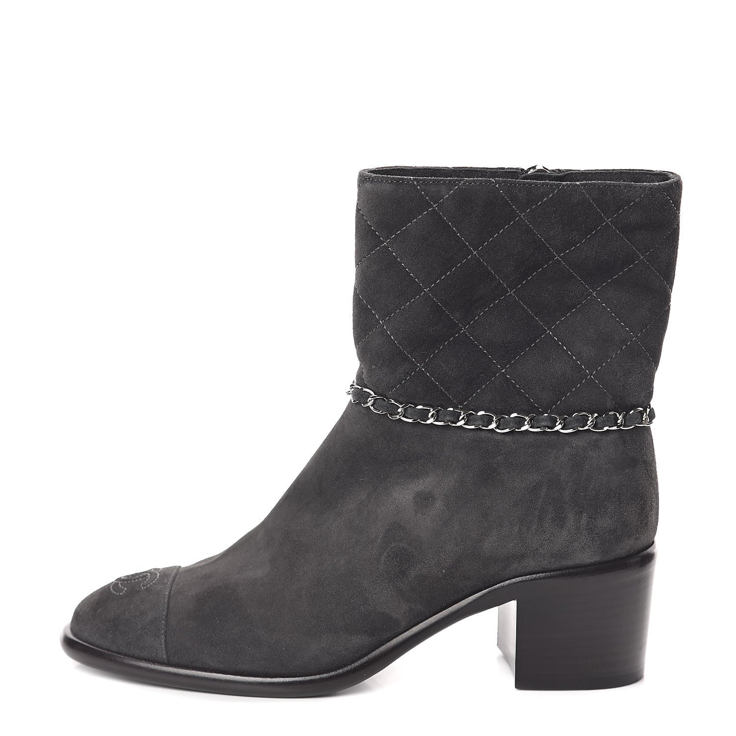 Chanel Suede Calfskin Chain CC Cap Toe Short Boots 37.5 Dark Grey 1 of 7