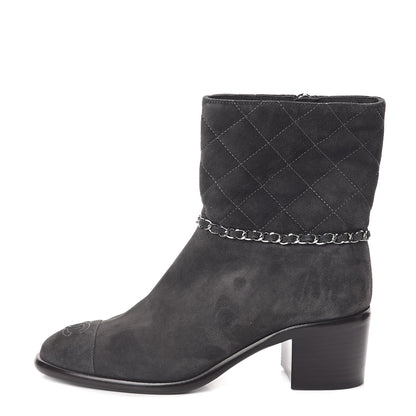 Chanel Suede Calfskin Chain CC Cap Toe Short Boots 37.5 Dark Grey 1 of 7