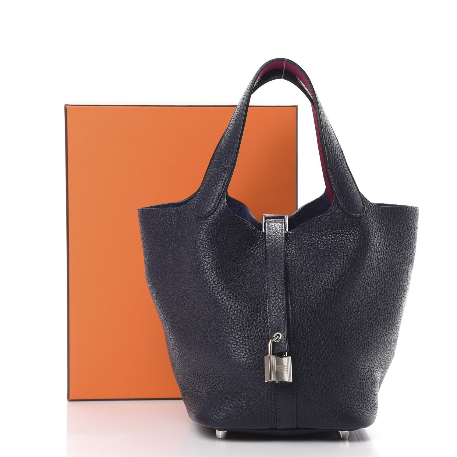 Hermes Taurillon Clemence Swift Eclat Picotin Lock 18 PM Bleu Nuit Rose Pourpre 12 of 12