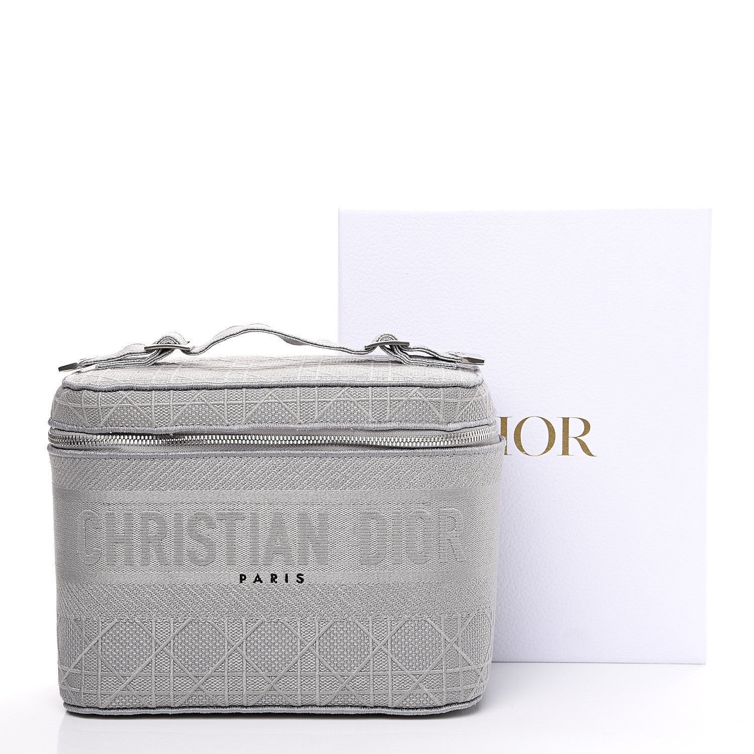 Christian Dior Canvas Embroidered Cannage Diortravel Vanity Case Grey 9 of 9