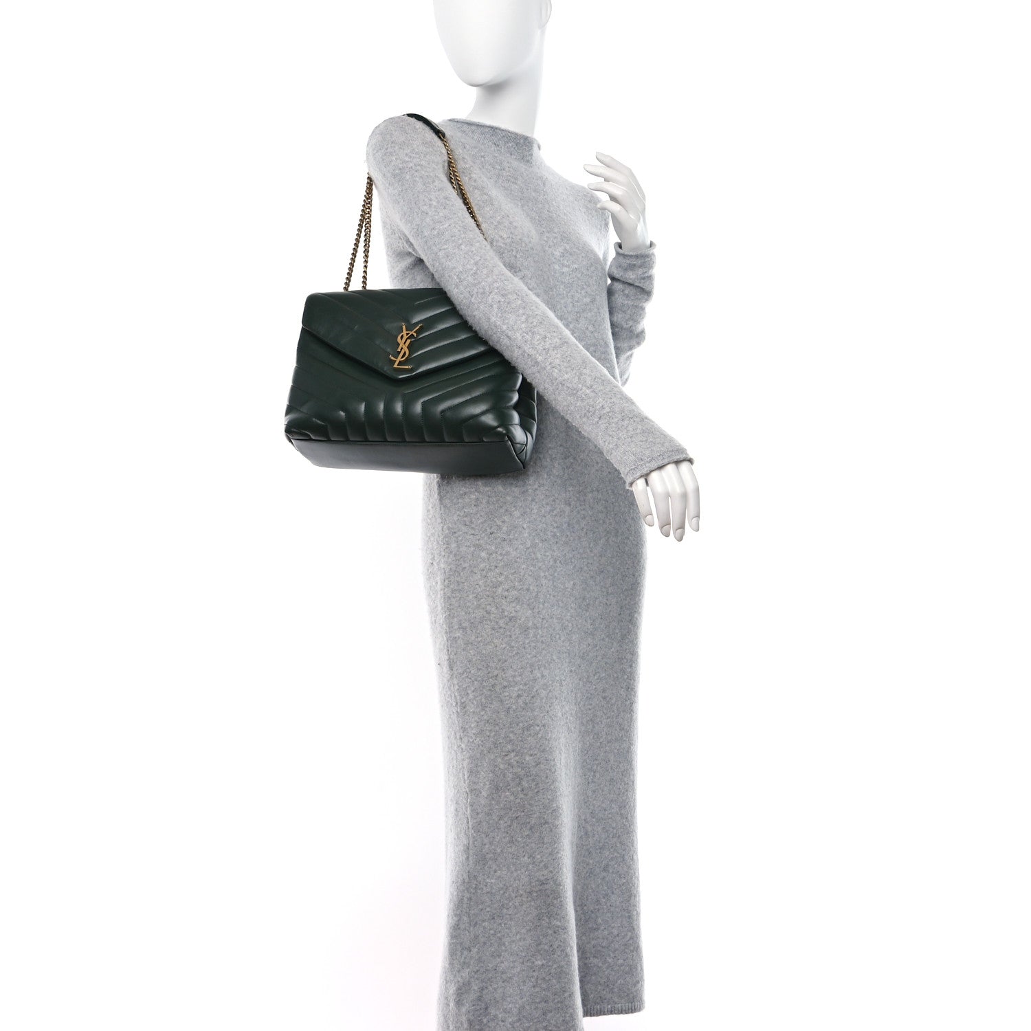 Saint Laurent Calfskin Y Quilted Monogram Medium Loulou Chain Satchel Olive 2 of 11