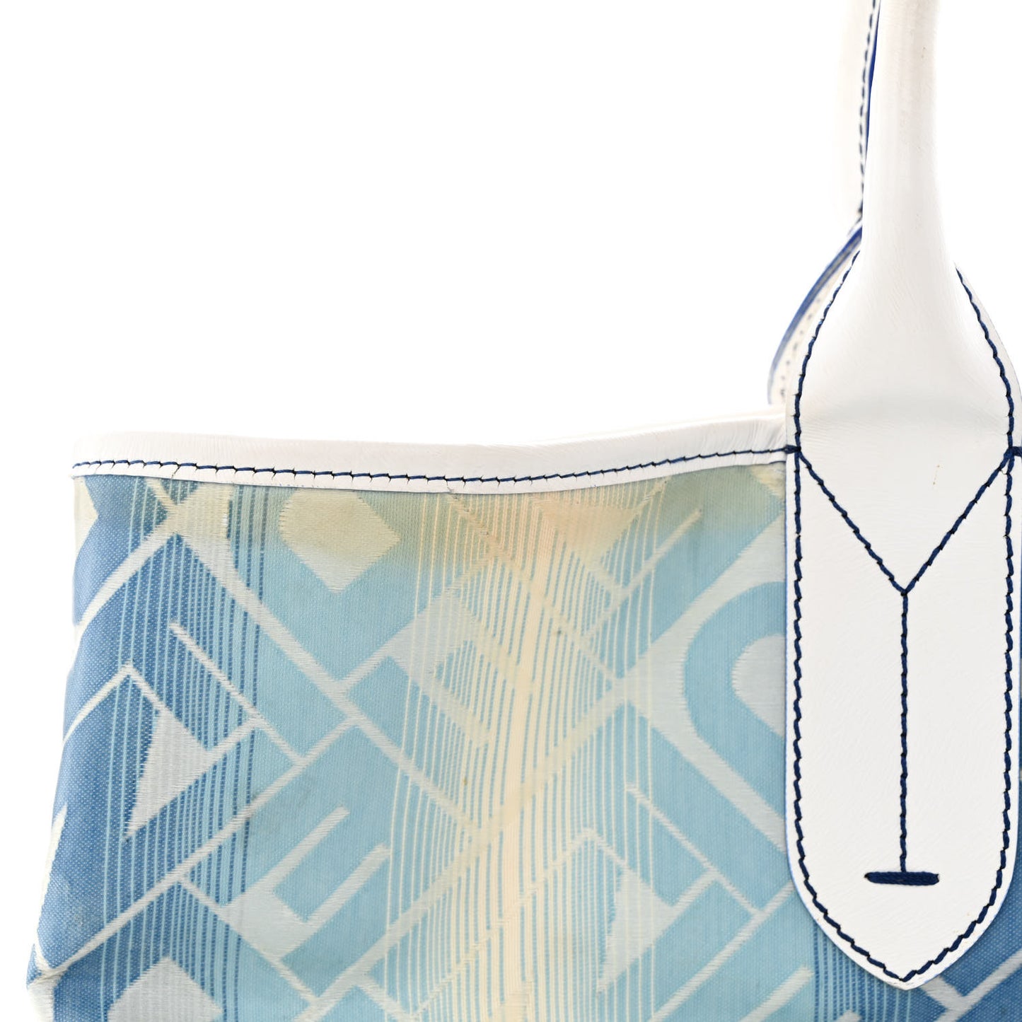 Calfskin Canvas Basket Sea Medium Tote White Blue