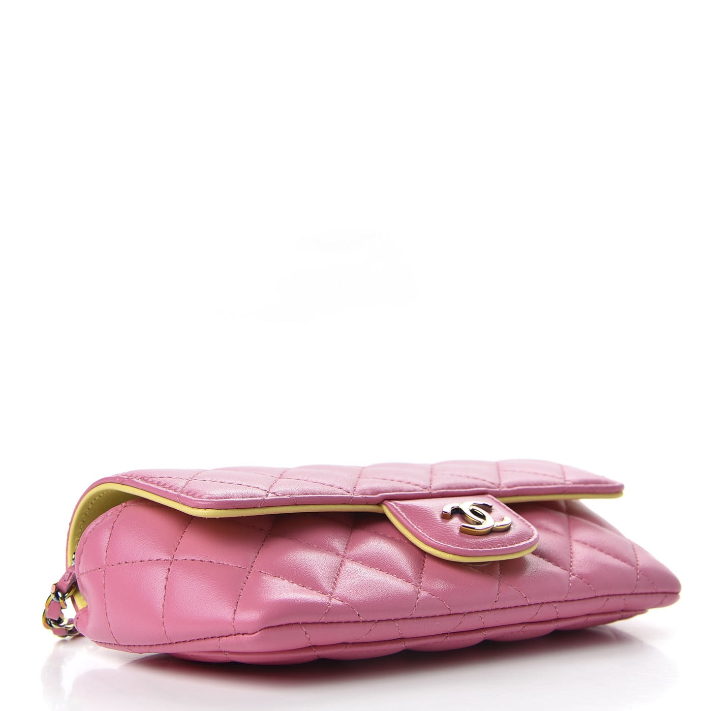 Lambskin Quilted Glasses Case With Chain Pink Yellow