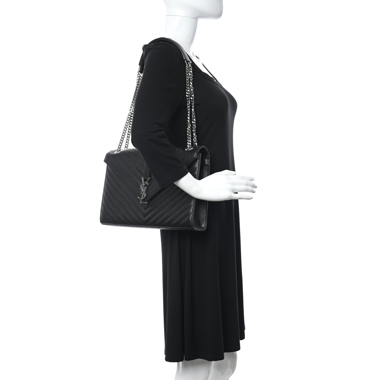 Saint Laurent Grain De Poudre Matelasse Chevron Large Monogram Satchel Black 2 of 9