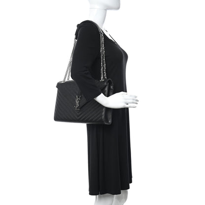 Saint Laurent Grain De Poudre Matelasse Chevron Large Monogram Satchel Black 2 of 9