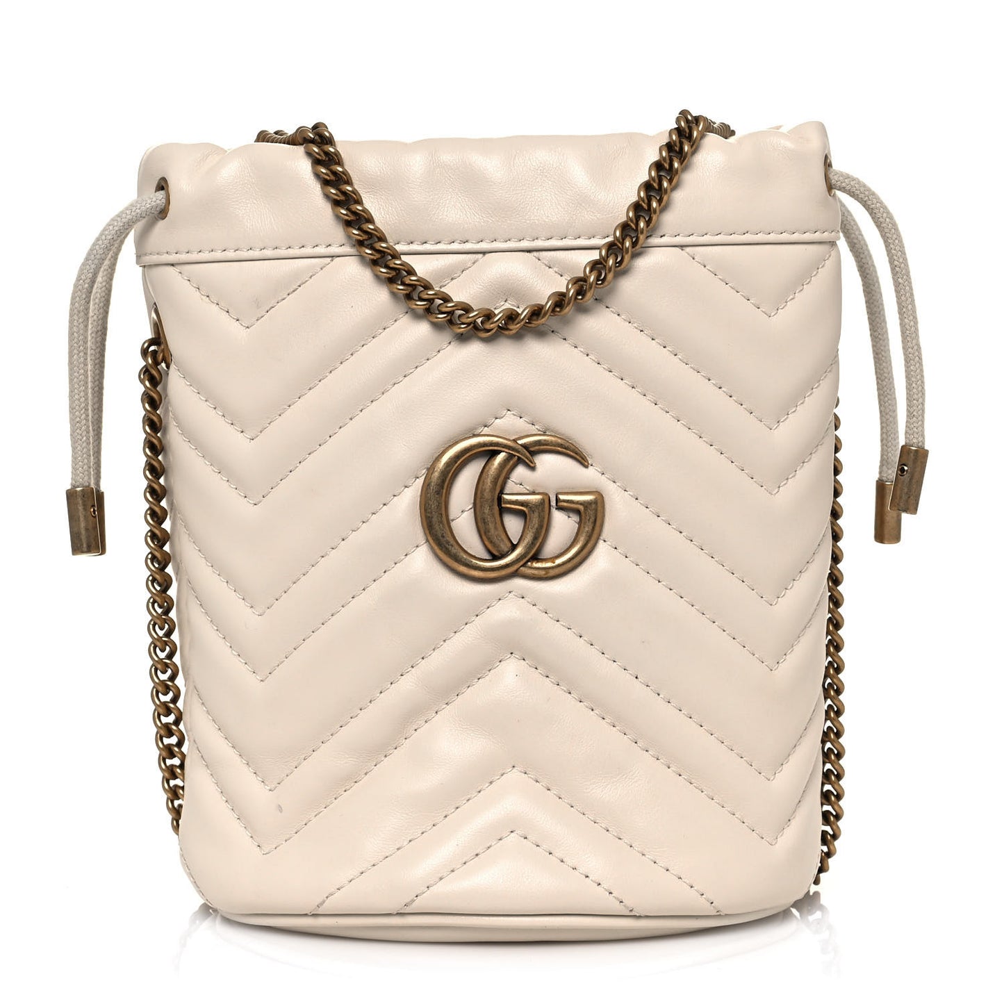 Calfskin Matelasse Mini GG Marmont 2.0 Bucket Bag White
